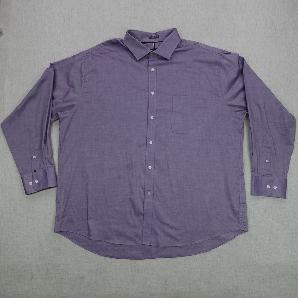 Tommy Hilfiger Shirt Mens 2XL Purple Regular Fit Stretch Wrinkle Free Button Up